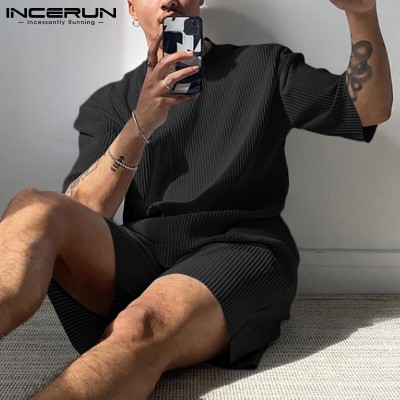INCERUN男式短裤运动套装短袖T恤和短裤Loungwear健身房运动套装套装（西式）